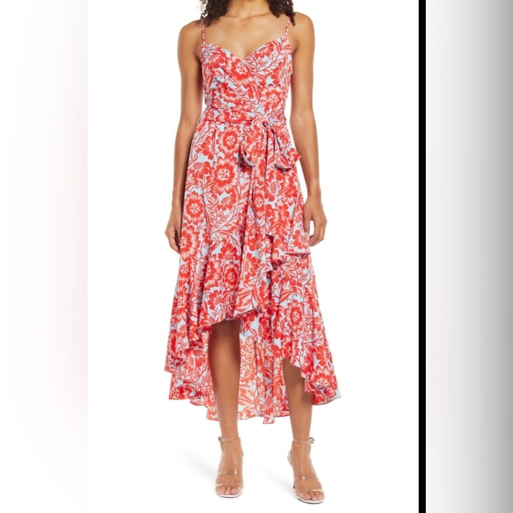 Eliza J Red and White Poppy Floral Dress